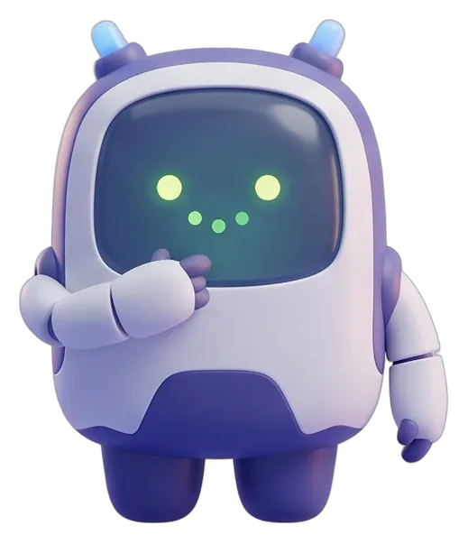 Pip with a hand to his chin and a row of dots on his screen, thinking.